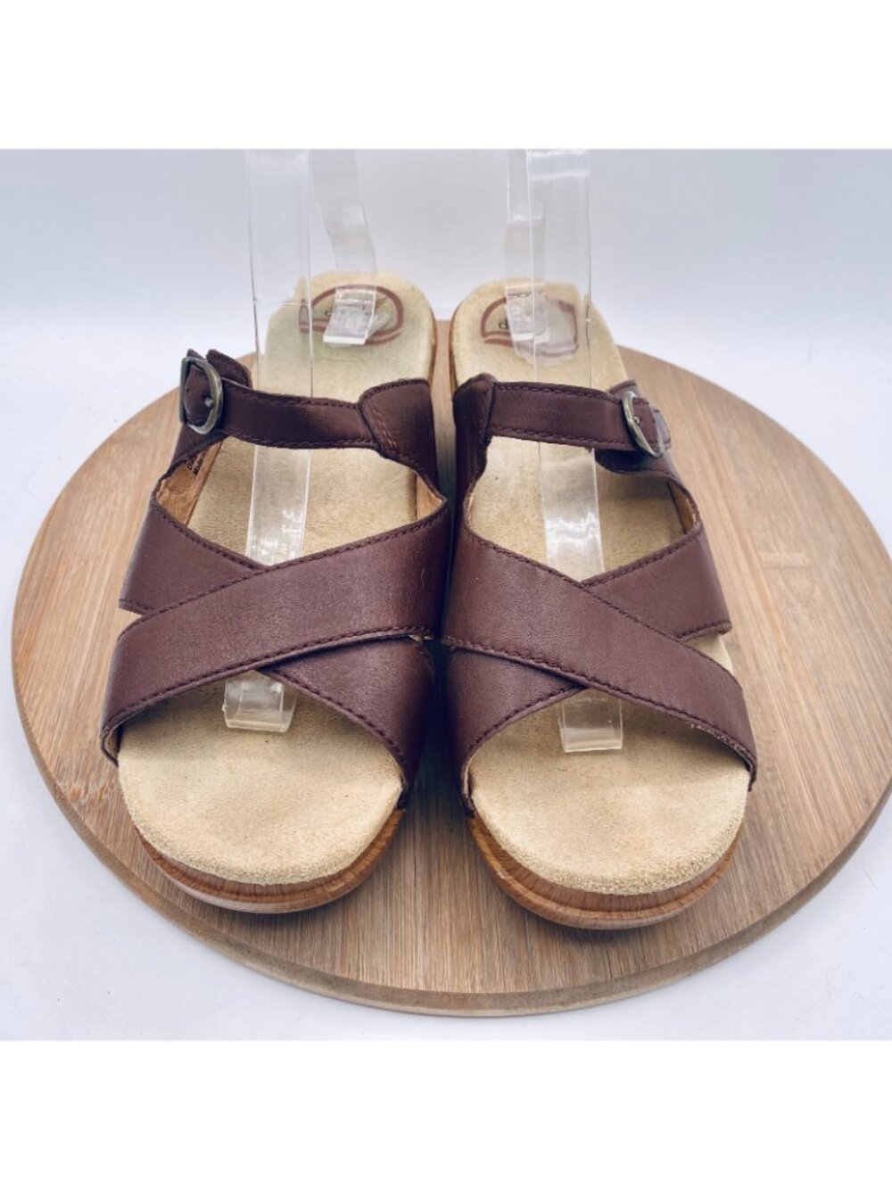 Dansko Sandals Womens 10 41 Brown Leather Sela Slide Peep Retro Boho - Picture 2 of 11